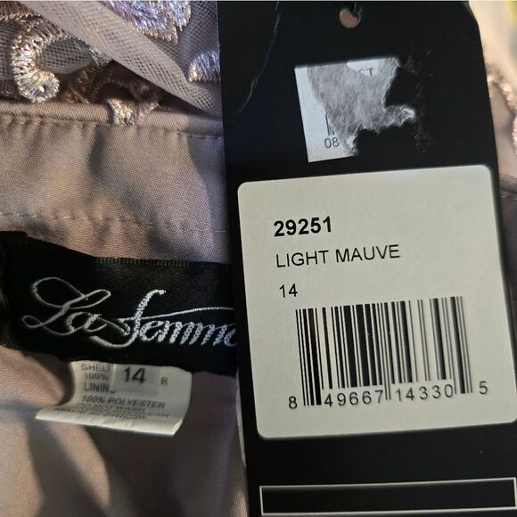 La Femme 29251 Illusion Sleeves Floral Top Dress NWT Sz 14 Light MAUVE/Pink - Picture 6 of 6